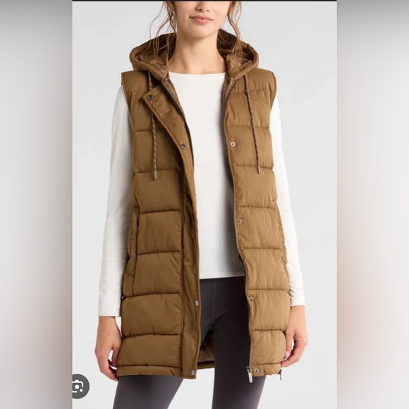 Zella Jackets & Blazers - Zella Long Hooded Puffer Vest in Brown Teak